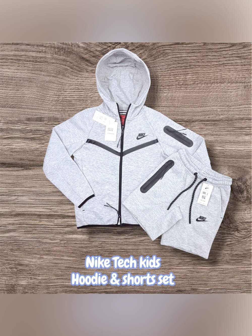 Nike Kids Heather Gray Tech Hoodie & Shorts Set